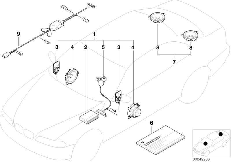 Bildtafel Sound Modul System für die BMW 3er Modelle  Original BMW Ersatzteile aus dem elektronischen Teilekatalog (ETK) für BMW Kraftfahrzeuge( Auto)  