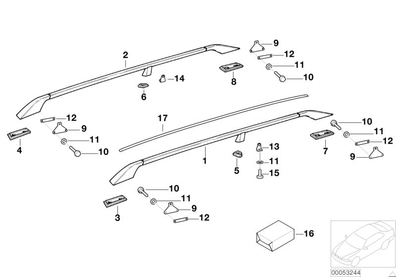 Picture board Hood parts, railing for the BMW X Series models  Original BMW spare parts from the electronic parts catalog (ETK) for BMW motor vehicles (car) 