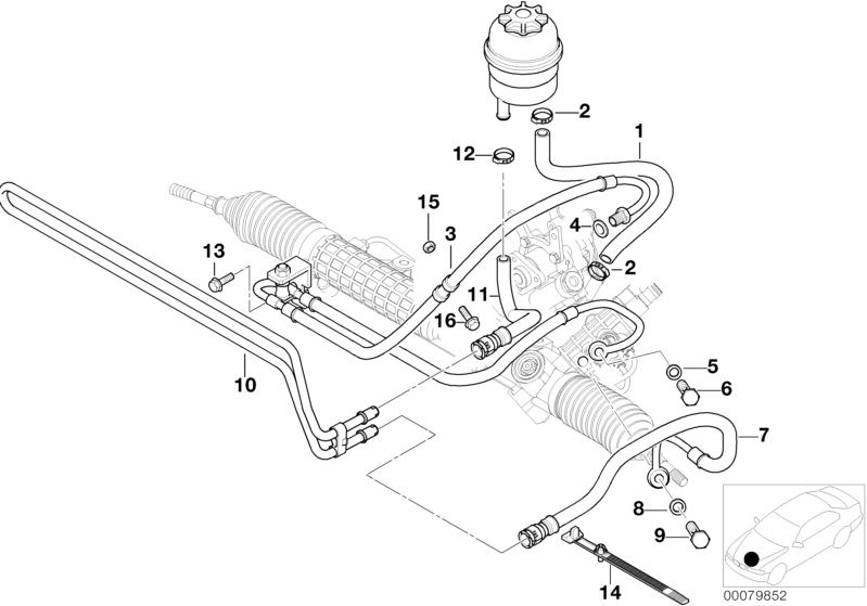 Picture board HYDRO STEERING-OIL PIPES for the BMW 3 Series models  Original BMW spare parts from the electronic parts catalog (ETK) for BMW motor vehicles (car)   Banjo bolt with check valve, Cable tie, COOLING COIL, Gasket ring, Hex Bolt with washer, Ho