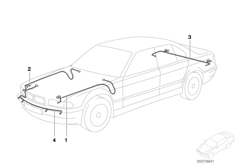 Picture board Repair cable main cable harness for the BMW 7 Series models  Original BMW spare parts from the electronic parts catalog (ETK) for BMW motor vehicles (car)   FRONT LEFT REPAIR WIRING SET, FRONT RIGHT REPAIR WIRING SET, REAR REPAIR WIRING SET,