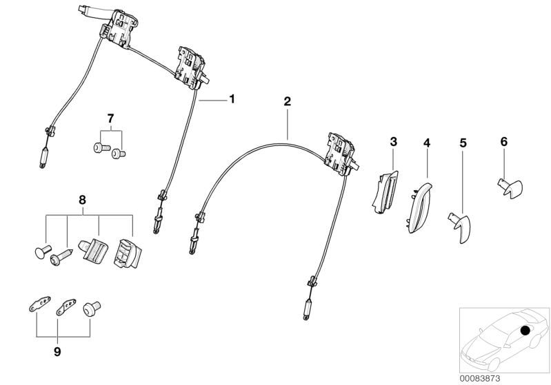 Illustration du FRONT SEAT BACKREST UNLOCKING pour les BMW 3 Série Modèles  Pièces de rechange d'origine BMW du catalogue de pièces électroniques (ETK) pour véhicules automobiles BMW (voiture)   Covering left, FRAME LEFT, Lever inner left, Lever outer lef