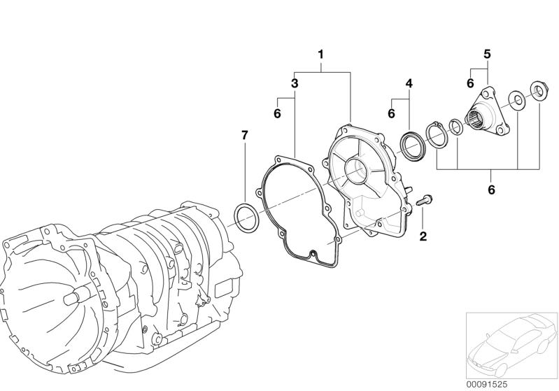 Picture board A5S360R/390R Output for the BMW 3 Series models  Original BMW spare parts from the electronic parts catalog (ETK) for BMW motor vehicles (car)   Hex Bolt, Repair kit, output cover, Repair kit, output cover seal, Repair kit, output flange, Re