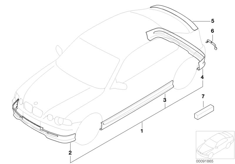 Picture board Aerodynamics package for the BMW 3 Series models  Original BMW spare parts from the electronic parts catalog (ETK) for BMW motor vehicles (car) 