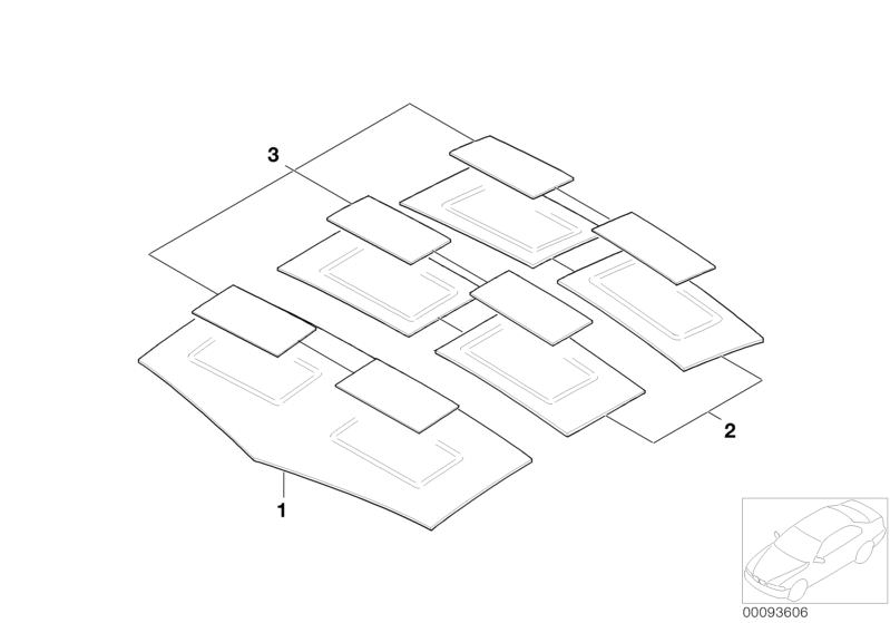 Picture board SOUND INSULATION ROOF for the BMW 7 Series models  Original BMW spare parts from the electronic parts catalog (ETK) for BMW motor vehicles (car)   SOUND ABSORBER, SOUND INSULATING ROOF FRONT, Sound insulation, roof rear and centre