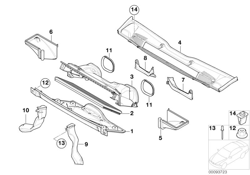 Illustration du Microfiltre pour les BMW X Série Modèles  Pièces de rechange d'origine BMW du catalogue de pièces électroniques (ETK) pour véhicules automobiles BMW (voiture)   Air inlet tube, microfilter housing,left, Air inlet tube, microfilter housing,