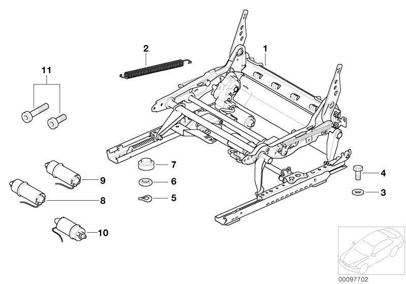 Picture board FRONT SEAT RAIL ELECTRICAL/SINGLE PARTS for the BMW Z Series models  Original BMW spare parts from the electronic parts catalog (ETK) for BMW motor vehicles (car)   ACTUATOR HORIZONTAL ADJUSTEMENT, Actuator, backrest adjustment, Covering cap