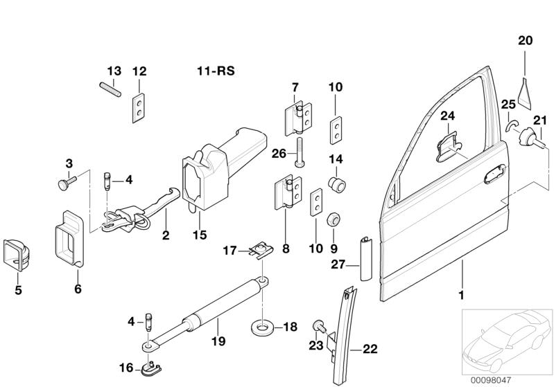 Picture board FRONT DOOR-HINGE/DOOR BRAKE for the BMW 5 Series models  Original BMW spare parts from the electronic parts catalog (ETK) for BMW motor vehicles (car)   Bump stop, Cover, Covering right, Door front left, FRONT DOOR BRAKE, Gasket, door brake,