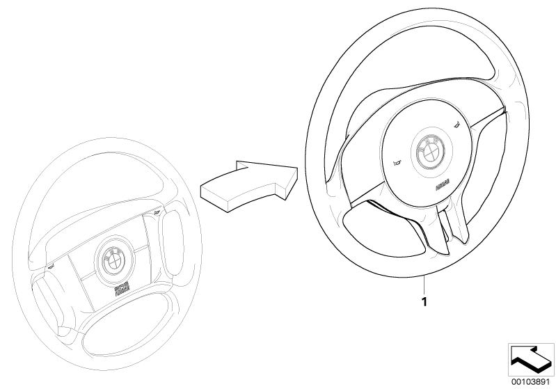 Bildtafel Umrüstung Lenkrad 4-Speichen => Sport für die BMW 5er Modelle  Original BMW Ersatzteile aus dem elektronischen Teilekatalog (ETK) für BMW Kraftfahrzeuge( Auto)  