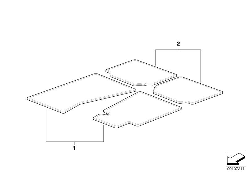 Illustration du Rubber floor mats pour les BMW 5 Série Modèles  Pièces de rechange d'origine BMW du catalogue de pièces électroniques (ETK) pour véhicules automobiles BMW (voiture) 