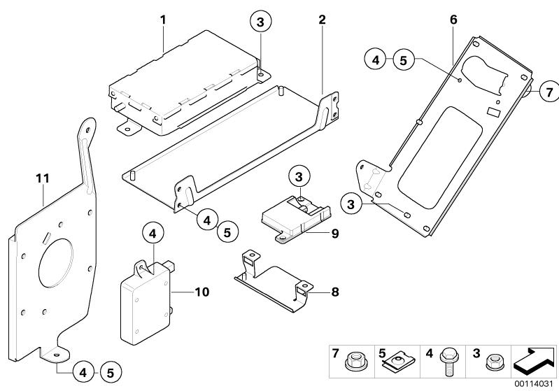 Bildtafel Einzelteile SA 644 Gepäckraum für die BMW 3er Modelle  Original BMW Ersatzteile aus dem elektronischen Teilekatalog (ETK) für BMW Kraftfahrzeuge( Auto)    Blechmutter, Bluetooth Antenne, Halter Basisantenne, Halter Leitungskompensator Handy D-Ne