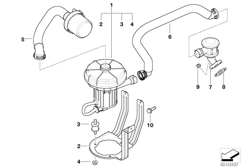 Bildtafel Abgasschadstoff-Reduzierung-Luftpumpe für die BMW 7er Modelle  Original BMW Ersatzteile aus dem elektronischen Teilekatalog (ETK) für BMW Kraftfahrzeuge( Auto)    Dichtung Metall, Druckschlauch, LUFTPUMPE, Saugleitung, Sechskantmutter, Sechskant