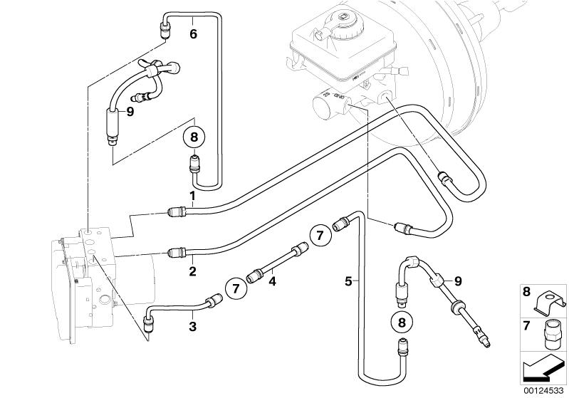 Picture board Brake line, front (S541A) for the BMW 5 Series models  Original BMW spare parts from the electronic parts catalog (ETK) for BMW motor vehicles (car)   Brake hose front, Clip, Intermediate piece, Pipe, Pipe with protective hose