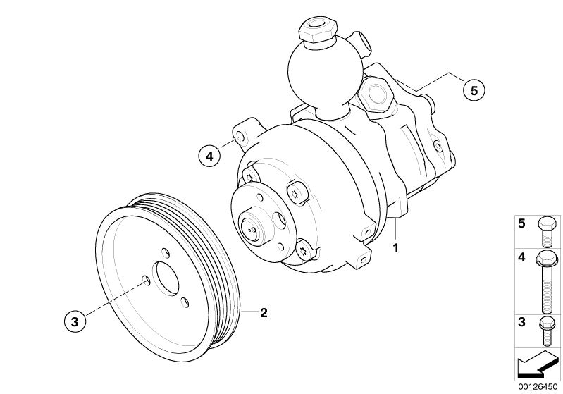 Picture board Power steering pump/Dynamic Drive for the BMW 7 Series models  Original BMW spare parts from the electronic parts catalog (ETK) for BMW motor vehicles (car)   Hex Bolt with washer, Pulley, Tandem pump