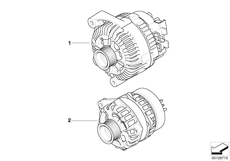 Picture board Alternator for the BMW 7 Series models  Original BMW spare parts from the electronic parts catalog (ETK) for BMW motor vehicles (car)   Alternator
