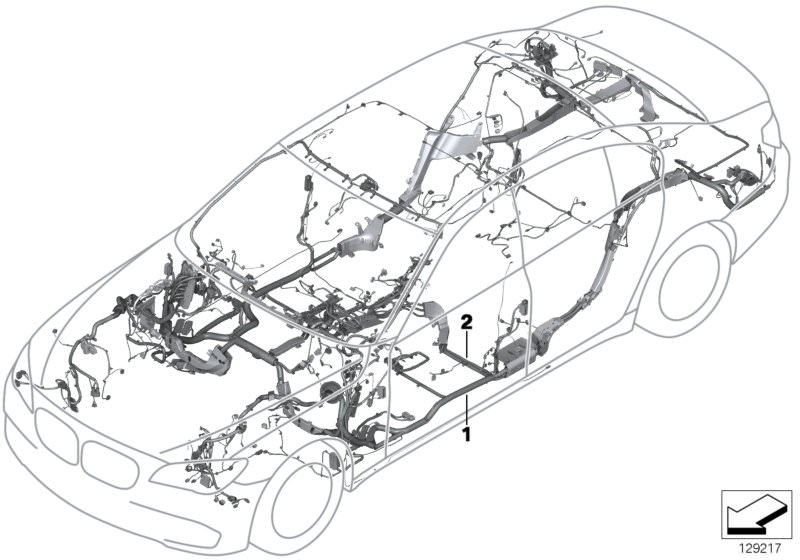 Illustration du Faisceau principal double pour les BMW 5 Série Modèles  Pièces de rechange d'origine BMW du catalogue de pièces électroniques (ETK) pour véhicules automobiles BMW (voiture)   Audio wiring harness, duplicate, Main wiring harness, duplicate