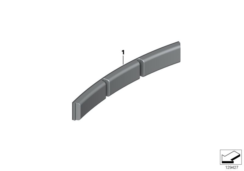 Picture board Balance weight, zinc for the BMW X Series models  Original BMW spare parts from the electronic parts catalog (ETK) for BMW motor vehicles (car)   Balance weight, zinc, w. adhesive foil