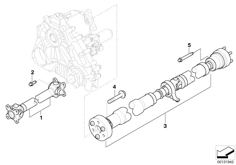 Picture board Drive shaft, 4-wheel for the BMW 5 Series models  Original BMW spare parts from the electronic parts catalog (ETK) for BMW motor vehicles (car)   DRIVE SHAFT ASSY FRONT, DRIVE SHAFT ASSY REAR, Hex Bolt with washer, Torx screw with ribs