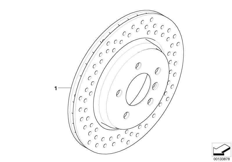 Picture board Rear wheel brake disc, perforated for the BMW 3 Series models  Original BMW spare parts from the electronic parts catalog (ETK) for BMW motor vehicles (car)   Brake disc ventilated, perforated