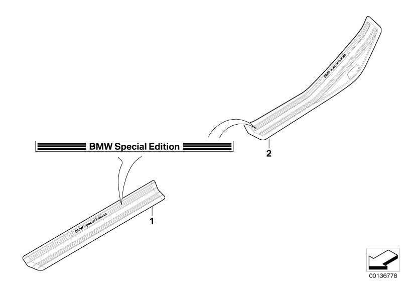 Picture board Individual trim ´´BMW Special Edition´´ for the BMW 3 Series models  Original BMW spare parts from the electronic parts catalog (ETK) for BMW motor vehicles (car)   Cover, entrance, left, REAR LEFT ENTRANCE COVER