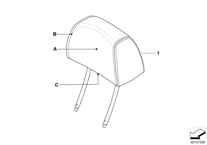 Bildtafel Individual Kopfstütze Sportsitz vorne für die BMW 5er Modelle  Original BMW Ersatzteile aus dem elektronischen Teilekatalog (ETK) für BMW Kraftfahrzeuge( Auto)    Kopfstütze Leder