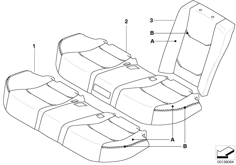 Picture board Individual cover, sports seat, rear for the BMW 7 Series models  Original BMW spare parts from the electronic parts catalog (ETK) for BMW motor vehicles (car)   Cover backrest leather rear right, Leather seat cover, rear