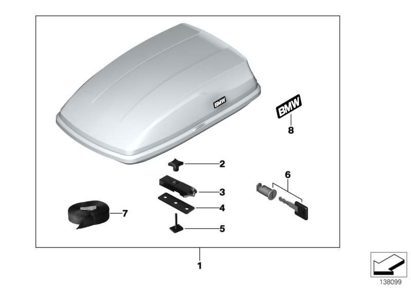Picture board Roof box 350 for the BMW 7 Series models  Original BMW spare parts from the electronic parts catalog (ETK) for BMW motor vehicles (car) 