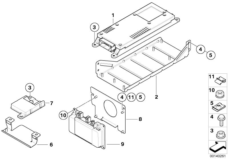 Picture board Single parts SA 633, trunk for the BMW 3 Series models  Original BMW spare parts from the electronic parts catalog (ETK) for BMW motor vehicles (car)   Aerial diplexer, Bluetooth antenna, Body nut, Bracket f basis antenna, Bracket for telema