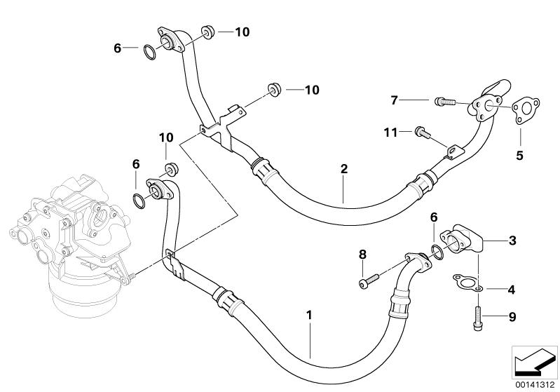 Bildtafel Ölversorgung-Ölfilter / Ölleitungen für die BMW 5er Modelle  Original BMW Ersatzteile aus dem elektronischen Teilekatalog (ETK) für BMW Kraftfahrzeuge( Auto)    Anschlussflansch, Dichtung, Druckschlauch Rücklauf, Druckschlauch Vorlauf, ISA-Schra