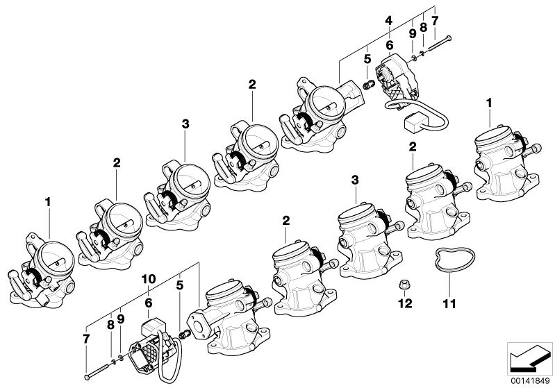 Bildtafel Drosselklappenstutzen für die BMW 5er Modelle  Original BMW Ersatzteile aus dem elektronischen Teilekatalog (ETK) für BMW Kraftfahrzeuge( Auto)    Drosselklappenstutzen, Drosselklappenstutzen mit Hallsensor, Federscheibe, Hallsensor, Kupplung Ha