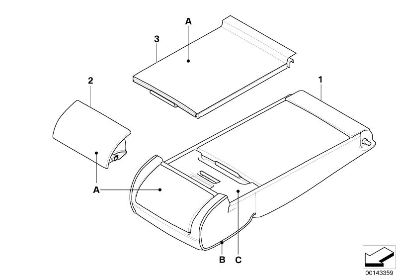 Bildtafel Indi. Armlehne Durchlade Basissitz für die BMW 5er Modelle  Original BMW Ersatzteile aus dem elektronischen Teilekatalog (ETK) für BMW Kraftfahrzeuge( Auto)    Armlehne Durchlade Leder, Deckel Armlehne Durchlade Leder, Deckel Getränkehalter Lede