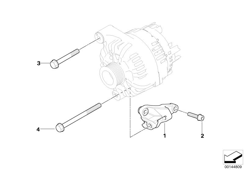 Bildtafel Generator Befestigungsteile für die BMW 3er Modelle  Original BMW Ersatzteile aus dem elektronischen Teilekatalog (ETK) für BMW Kraftfahrzeuge( Auto)    Lagerbock Generator, Sechsrundschraube, Zylinderschraube mit Scheibe