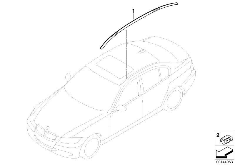 Illustration du Postéquip. opérations ext. couleur véh. pour les BMW 3 Série Modèles  Pièces de rechange d'origine BMW du catalogue de pièces électroniques (ETK) pour véhicules automobiles BMW (voiture) 