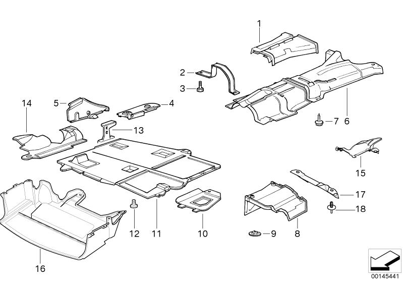 Bildtafel Wärmeisolierung für die BMW Classic Teile  Original BMW Ersatzteile aus dem elektronischen Teilekatalog (ETK) für BMW Kraftfahrzeuge( Auto)    Abschirmung Abgasanlage, Abschirmung Motorraum, Blechmutter, Deckel, Einsteckmutter, Haltebügel, Halte