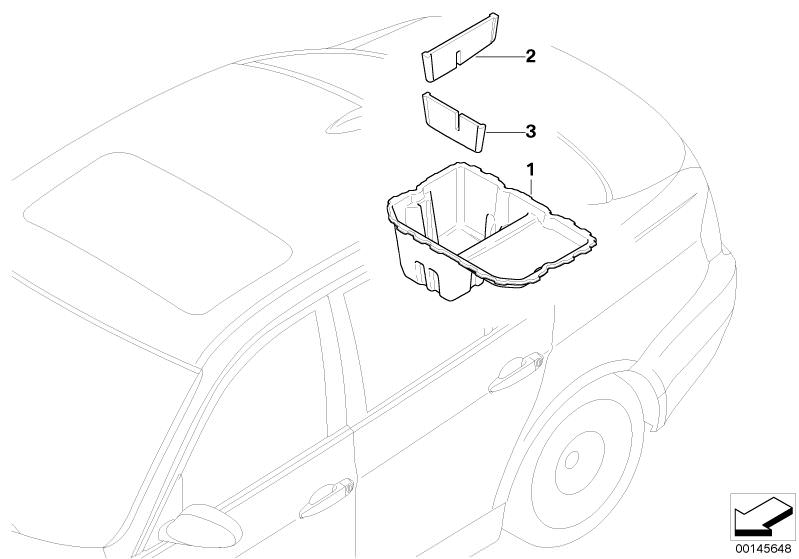 Illustration du Vide-poches sous plancher de coffre pour les BMW 3 Série Modèles  Pièces de rechange d'origine BMW du catalogue de pièces électroniques (ETK) pour véhicules automobiles BMW (voiture) 