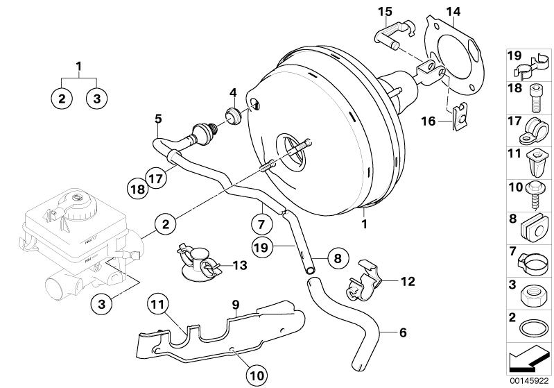 Picture board Power brake unit depression for the BMW 5 Series models  Original BMW spare parts from the electronic parts catalog (ETK) for BMW motor vehicles (car)   BRAKE MASTER CYLINDER O-RING, Brake servo unit, Bulkhead seal, Clamp, Clip, Expanding nu