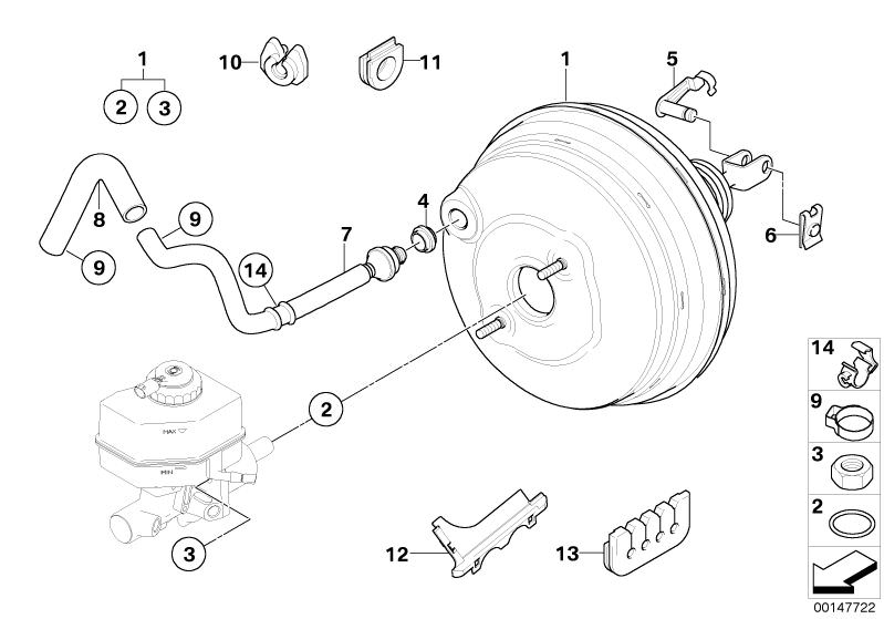 Bildtafel Bremskraftverstärker Unterdruck für die BMW X Modelle  Original BMW Ersatzteile aus dem elektronischen Teilekatalog (ETK) für BMW Kraftfahrzeuge( Auto)    Abdichtung Oberteil, Bremskraftverstärker, Dichtring, Formschlauch, Gummitülle, Halteklamm