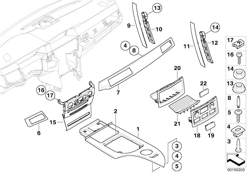 Illustration du Kit de montage moulures int. aluminium pour les BMW 5 Série Modèles  Pièces de rechange d'origine BMW du catalogue de pièces électroniques (ETK) pour véhicules automobiles BMW (voiture) 