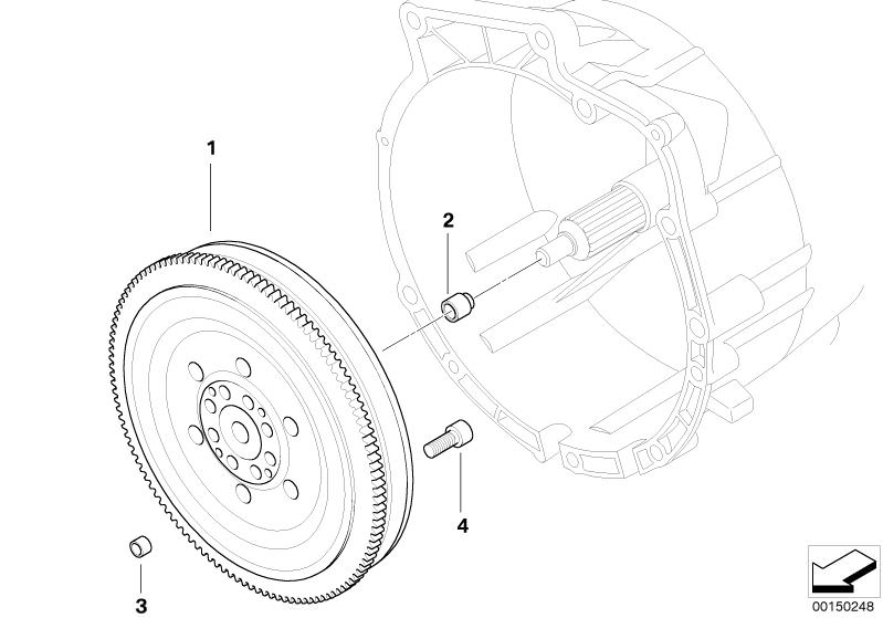 Picture board Flywheel / Twin Mass Flywheel for the BMW 3 Series models  Original BMW spare parts from the electronic parts catalog (ETK) for BMW motor vehicles (car)   Cylindrical roller bearing,radial, ISA screw, Pin, Twin Mass Flywheel