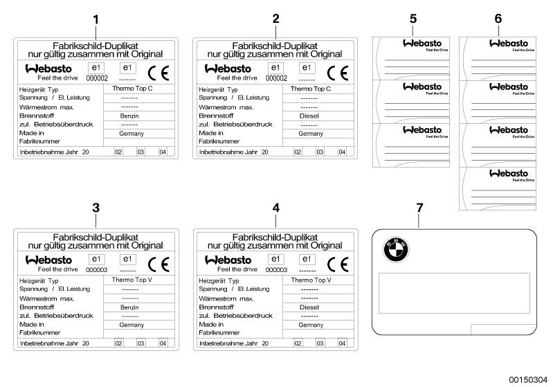 Bildtafel Hinweisschilder Standheizung für die BMW 1er Modelle  Original BMW Ersatzteile aus dem elektronischen Teilekatalog (ETK) für BMW Kraftfahrzeuge( Auto)  
