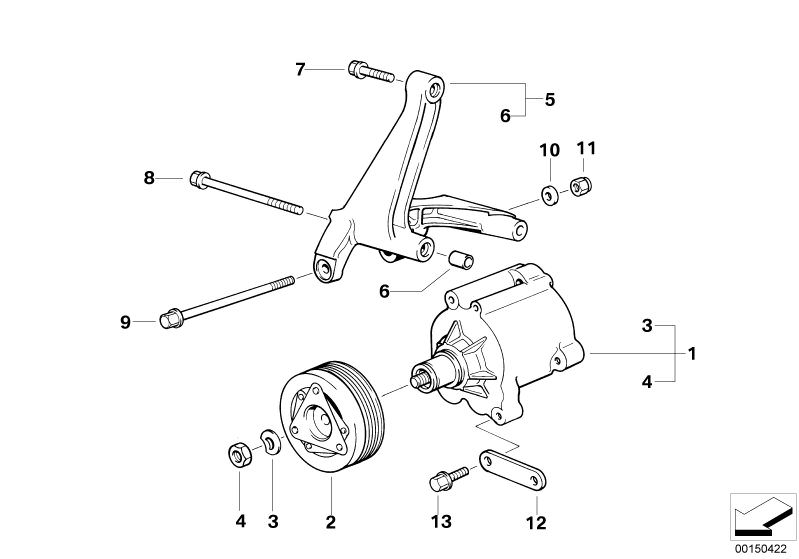 Illustration du EMISSION CONTROL-AIR PUMP pour les BMW Classic parts  Pièces de rechange d'origine BMW du catalogue de pièces électroniques (ETK) pour véhicules automobiles BMW (voiture)   Bracket, Carrier, Dowel, Fillister head screw, Hex Bolt, Hex Bolt 