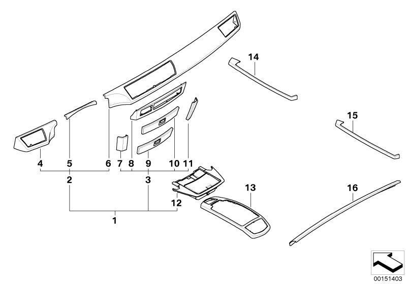 Bildtafel Edelholzausfg.Vavona grau matt für die BMW 7er Modelle  Original BMW Ersatzteile aus dem elektronischen Teilekatalog (ETK) für BMW Kraftfahrzeuge( Auto)    Funktionsträger Mittenkonsole Holz, Holzblende Funktionsträger links, Holzblende Funktion