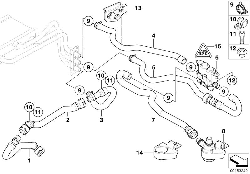 Illustration du Soupape d`eau/Durit d`eau IHKA High pour les BMW 6 Série Modèles  Pièces de rechange d'origine BMW du catalogue de pièces électroniques (ETK) pour véhicules automobiles BMW (voiture)   Additional water pump, Fastening clamp, Grommet, Hex n