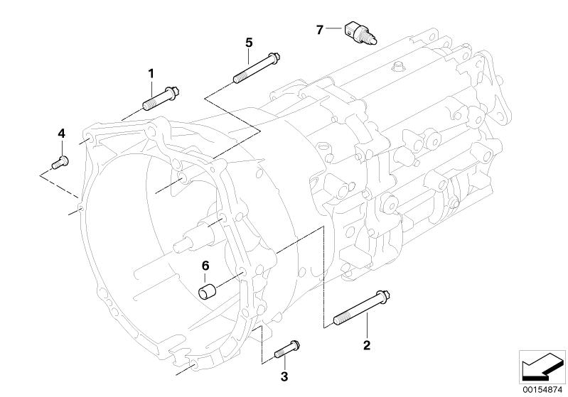 Picture board Transmission mounting parts for the BMW 3 Series models  Original BMW spare parts from the electronic parts catalog (ETK) for BMW motor vehicles (car)   ASA-Bolt, Dowel, Hex Bolt, REVERSING LIGHT SWITCH, Torx bolt