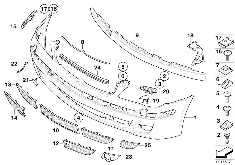 Picture board Trim panel, front for the BMW 7 Series models  Original BMW spare parts from the electronic parts catalog (ETK) for BMW motor vehicles (car)   Body nut, Clip nut, Cover, fog lamp, right, Fillister head screw, FLAP PRIME COATED RIGHT, Flap, t