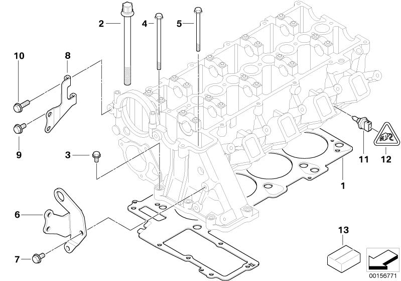 Illustration du Pièces de culasse pour les BMW 5 Série Modèles  Pièces de rechange d'origine BMW du catalogue de pièces électroniques (ETK) pour véhicules automobiles BMW (voiture)   Bracket, Cylinder head gasket asbestos-free, Gasket set cylinder head as