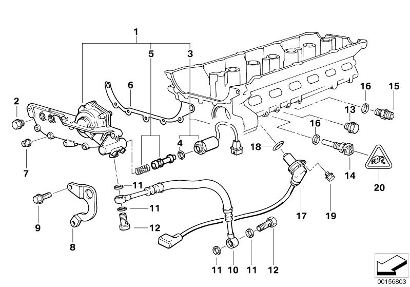 Illustration du Culasse Vanos pour les BMW Classic parts  Pièces de rechange d'origine BMW du catalogue de pièces électroniques (ETK) pour véhicules automobiles BMW (voiture)   Bracket, Camshaft sensor, Connector, DOUBLE TEMPERATURE SWITCH, Exch Adjustmen