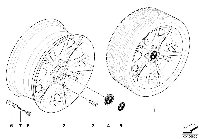 Bildtafel BMW LM Rad Sternspeiche 241 für die BMW Z Modelle  Original BMW Ersatzteile aus dem elektronischen Teilekatalog (ETK) für BMW Kraftfahrzeuge( Auto)    Gummiventil, Nabenabdeckung mit Chromrand, Radschraube Schwarz, Scheibenrad Leichtmetall, Vent