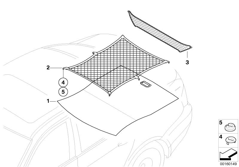 Bildtafel Nachrüstung Gepäckraumbodennetz für die BMW 3er Modelle  Original BMW Ersatzteile aus dem elektronischen Teilekatalog (ETK) für BMW Kraftfahrzeuge( Auto)  