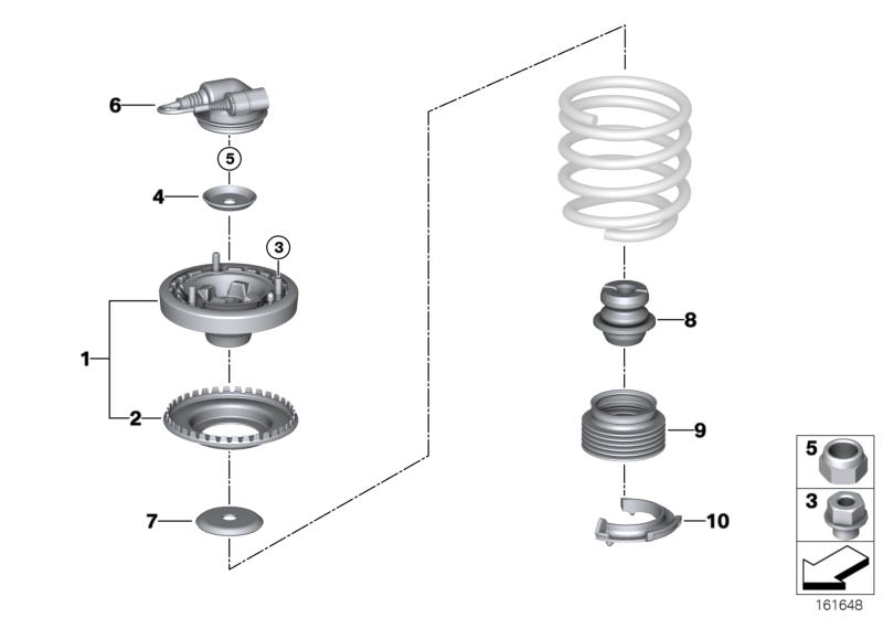 Picture board GUIDE SUPPORT/SPRING PAD/ATTACHING PARTS for the BMW 3 Series models  Original BMW spare parts from the electronic parts catalog (ETK) for BMW motor vehicles (car)   Adapter lead EDC, Additional damper, front, Articulated disc, Guide support