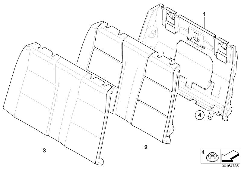 Picture board Seat, rear, cushion, & cover, basic seat for the BMW 1 Series models  Original BMW spare parts from the electronic parts catalog (ETK) for BMW motor vehicles (car)   backrest frame el. fa, BACKREST UPHOLSTERY, Cover backrest, imitation leath